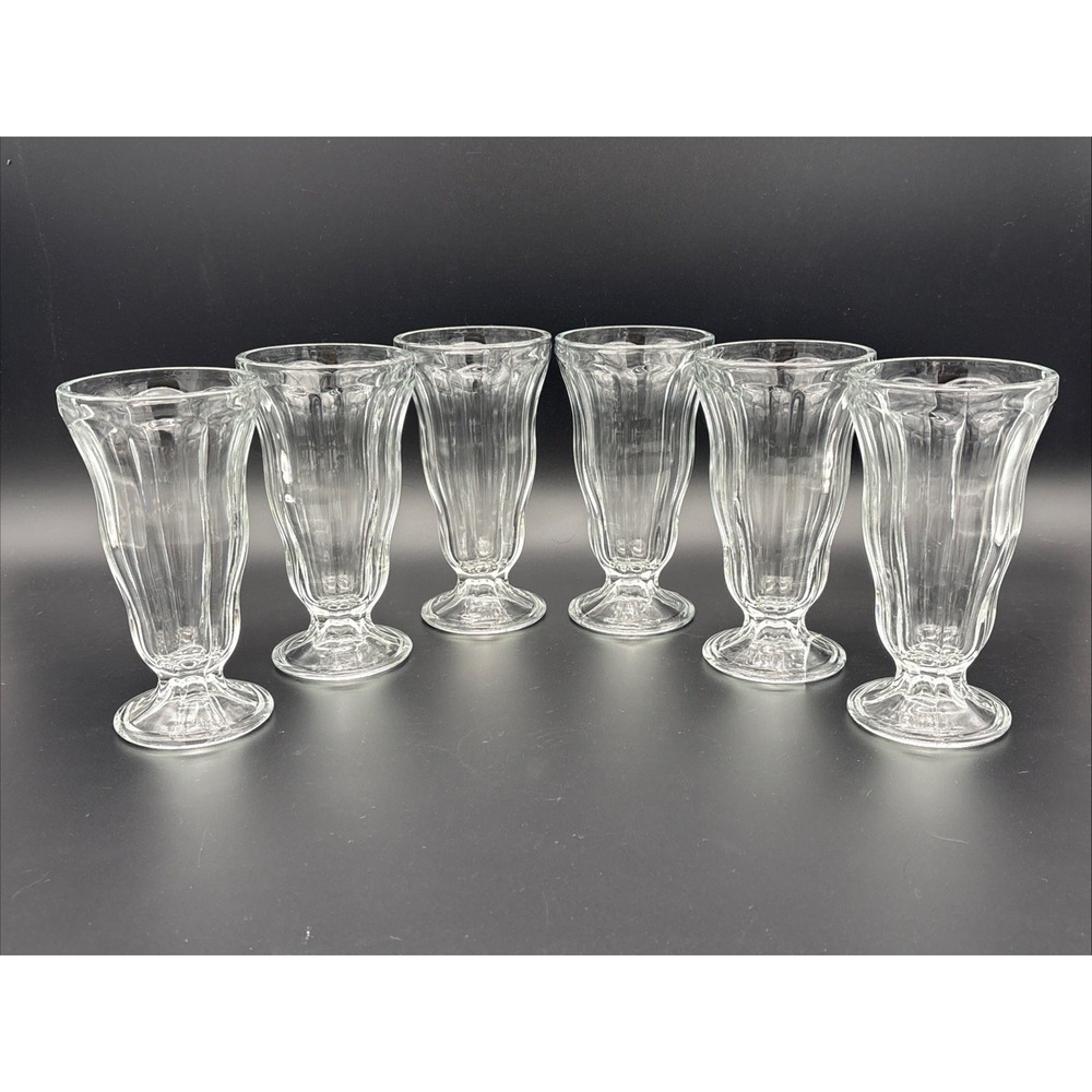 Vintage Anchor Hocking Glass Milkshake Soda Fountain Tumblers Set of 6